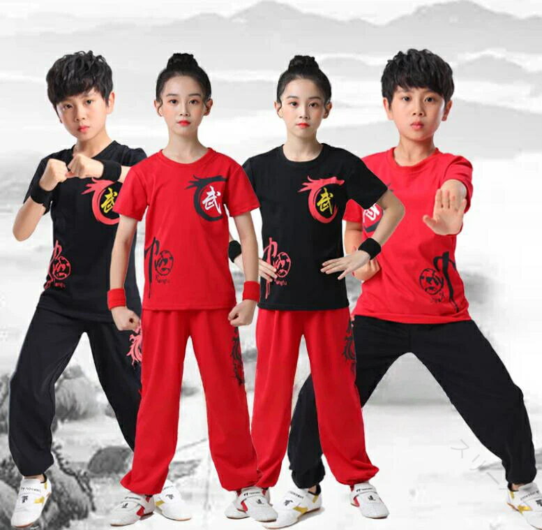 太極拳専門服 カンフー 武術 チャイナ風 子供から大人まで対応 上下セットアップ Tシャツ パンツ 練功..