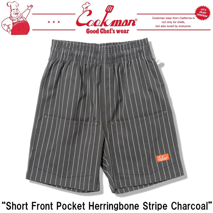 Rakuten - 即納 2026SS 新作 クックマン COOKMAN ハーフパンツ フロントポケット ショートパンツ シェフパンツ ブラック Chef Pants Short Front Pocket Herringbone Stripe Charcoal 231-62919