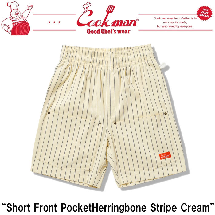 Rakuten - 即納 2026SS 新作 クックマン COOKMAN ハーフパンツ フロントポケット ショートパンツ シェフパンツ ブラック Chef Pants Short Front Pocket Herringbone Stripe Cream 231-62920