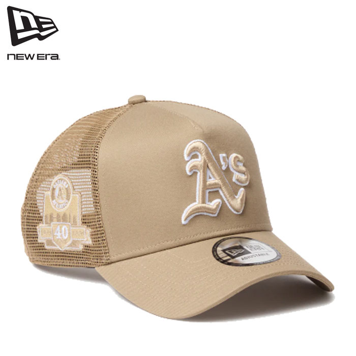 7/9入荷 2026SS 新作 日本正規品 送料無料 ニューエラ NEW ERA® New Era® メッシュキャップ 帽子 9FORTY A-Frame トラッカー オークランド・アスレチックス MLB Side Patch カーキ 日本正規品取扱店 シーズン限定モデル Item detailsワールドシリーズやオールスターゲームのサイドパッチをライトサイドに配した、ファン心をくすぐるMLBコレクション。MLB5球団をラインナップし、多彩なバリエーションを展開。通気性に優れた仕様で、春夏シーズンも快適な被り心地。存在感のあるデザインが、スタイリングのアクセントとして映えます。シルエットは9FORTYをベースに、フロント部1枚パネルにして上部をつまんだ独特のシルエットが特徴。 フロントパネルの内側に独自の芯を作ることで型崩れしにくいシルエットが保たれます。少し深みがある被り心地です。 バイザー（つば）はあらかじめ着用しやすい状態にカーブしています。リアのアジャスターで頭回り約56.8cmから60.6cmまでサイズ調整が可能です。※ご使用のモニター環境により、色の見え方に差が生じる場合がございます。サイズ 56.8 - 60.6cm素材 ポリエステル 5