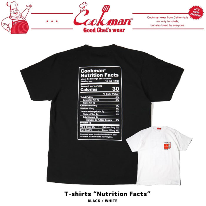 即納 クックマン COOKMAN Tシャツ ホワイト ブラック Nutrition Facts 231-21052 ノベルティ付き