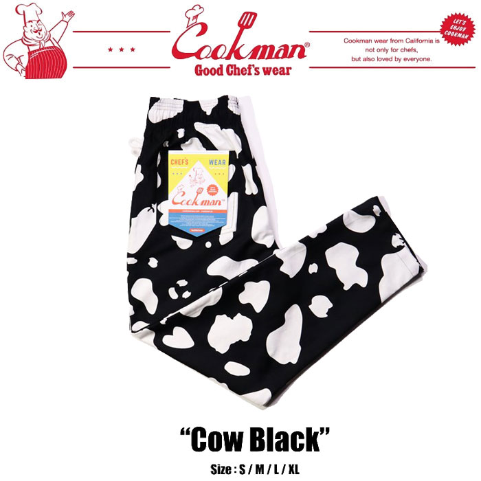 即納 クックマン COOKMAN シェフパンツCow Black ブラック 牛柄 231-23803