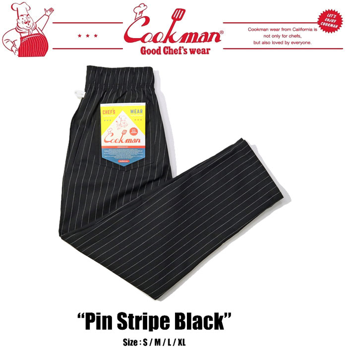 即納 クックマン COOKMAN シェフパンツ ピンストライプ ブラック Pin Stripe Black 231-43814