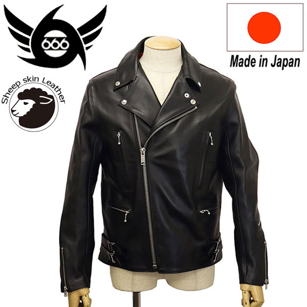 正規取扱店 666 LEATHER WEAR LJM-1L U.K. サイドベルト シープスキン ライダースジャケット ロング 日本製 BLACK