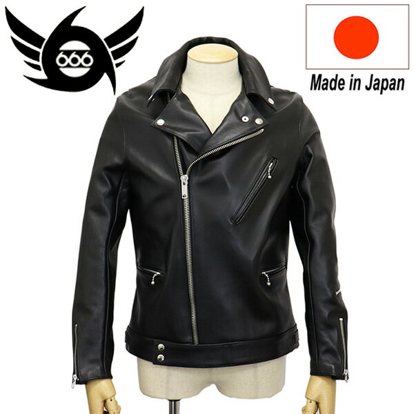 正規取扱店 666 LEATHER WEAR LJM-8 フロントフラップ ライダースジャケット 日本製 BLACK