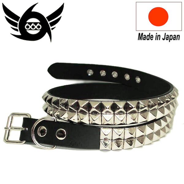 正規取扱店 666 Studded Gear 666スタッデッドギア 2連ピラミッドスタッズベルト ブラックxシルバー SOG0003