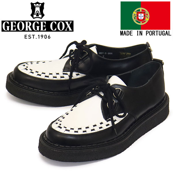 正規取扱店 GEORGE COX (ジョージコックス) INTERLACE HATTON ラバーソール レザーシューズ 040031 BLACK/WHITE