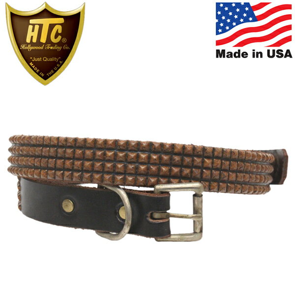 スタッズベルト 正規取扱店 HTC(Hollywood Trading Company) #14S-100 4連スモールピラミッドスタッズベルト Dark Brown Leather x Brass Studs