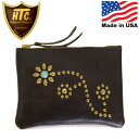 正規取扱店 HTC(Hollywood Trading Company) Pouch Wallet #125 ポーチウォレット ダークブラウンレザーxブラススタッズxターコイズ