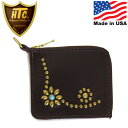 正規取扱店 HTC(Hollywood Trading Company) T-5 Wallet #25 Turquoise カードケース ダークブラウンレザーxブラススタッズxターコイズ