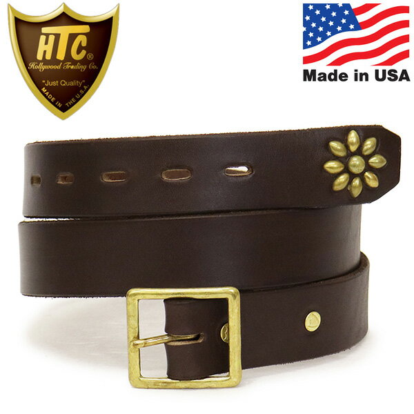 HTC ベルト メンズ 正規取扱店 HTC(Hollywood Trading Company) Belt End Only #Flower Studs 1.25インチ ベルト ダークブラウンレザーxブラススタッズ