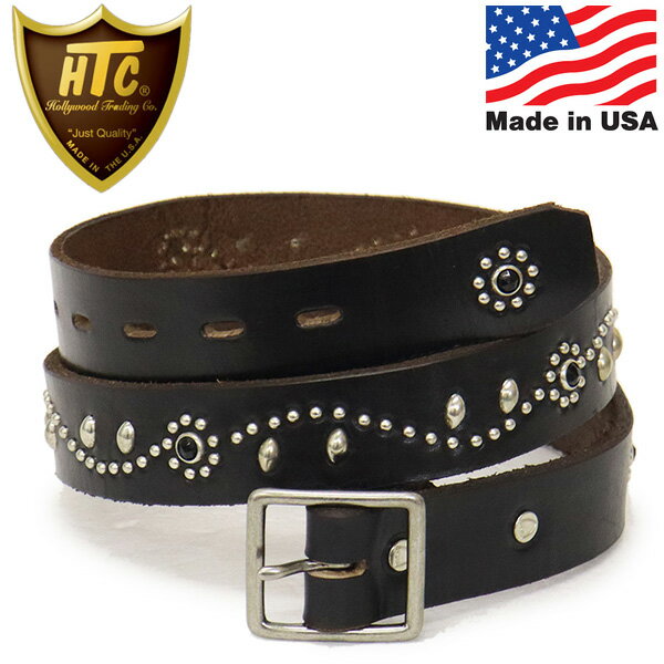 正規取扱店 HTC(Hollywood Trading Company) Belt #SN-32 Stone 1.25 W/End 1.25インチ ベルト ブラックレザーxシルバースタッズxブラックストーン
