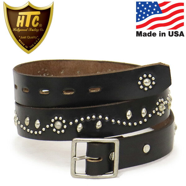 正規取扱店 HTC(Hollywood Trading Company) Belt SN-32 Studs 1.25 W/End 1.25インチ ベルト ブラックレザーxシルバースタッズ