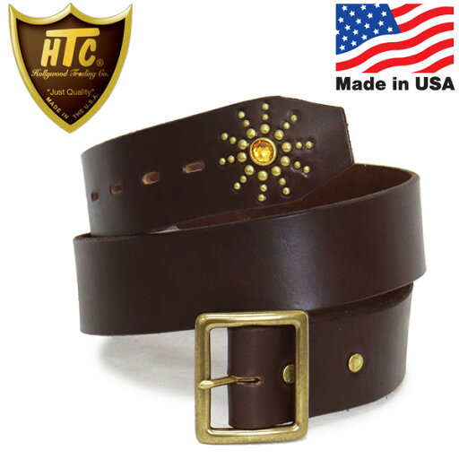 正規取扱店 HTC(Hollywood Trading Company) Belt End Only #SB Stone 1.75インチ レザーベルト ダークブラウンレザーxブラススタッズxイエローストーン 正規取扱店 HTC(Hollywood Trading Company) Belt End Only #SB Stone 1.75インチ レザーベルト ダークブラウンレザーxブラススタッズxイエローストーン