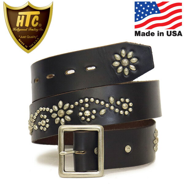 正規取扱店 HTC(Hollywood Trading Company) Belt #26 Studs 1.75インチ レザーベルト ブラックレザーxシルバースタッズ