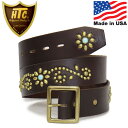 正規取扱店 HTC(Hollywood Trading Company) Belt #26 TQ 1.75インチ レザーベルト ダークブラウンレザーxブラススタッズxターコイズ