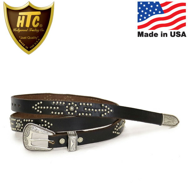 正規取扱店 HTC(Hollywood Trading Company) Belt Western Narrow BONE ARROW Umbrella 0.75インチ ベルト ブラックレザーxシルバースタッズ