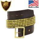 HTC ベルト メンズ 正規取扱店 HTC(Hollywood Trading Company) #14 5 row Pyramid Brass Studs Belt(5連ピラミッドゴールドスタッズベルト) ダークブラウンxブラススタッズ