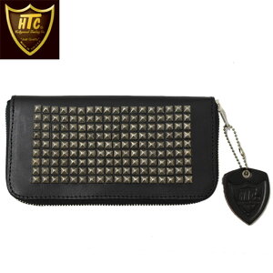 正規取扱店 HTC(Hollywood Trading Company) #14 T-1 Pyramid Silver Studs ZIPPER LONG WALLET (ピラミッドシルバースタッズ ジッパーロングウォレット) ブラックレザー