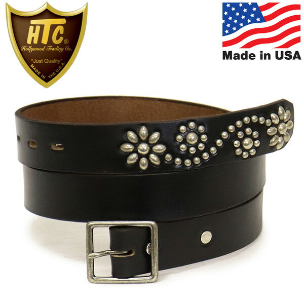 HTC ベルト メンズ 正規取扱店 HTC(Hollywood Trading Company) Belt End Only #24 Studs LG 1.25インチ ベルト ブラックレザーxシルバースタッズ