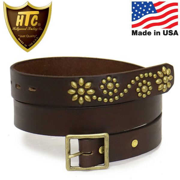 HTC ベルト メンズ 正規取扱店 HTC(Hollywood Trading Company) Belt End Only #24 Studs LG 1.25インチ ベルト ダークブラウンレザーxブラススタッズ