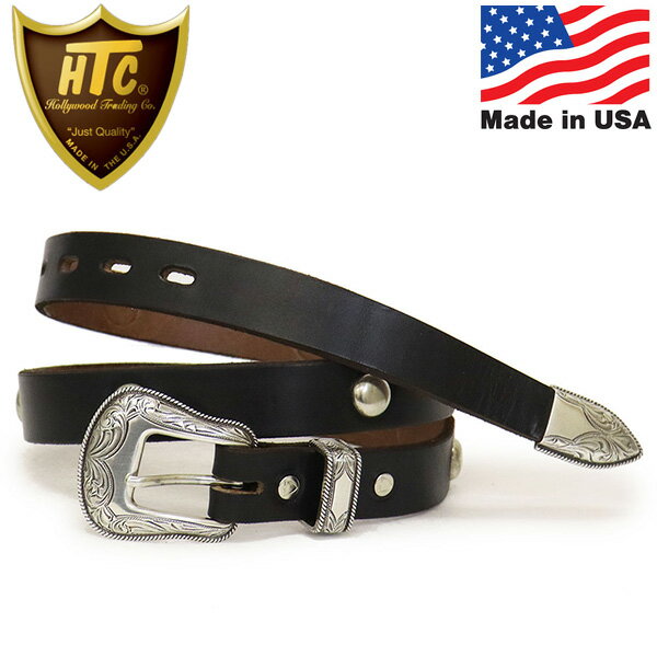 正規取扱店 HTC(Hollywood Trading Company) Belt #Western Round Studs 60 1.00インチ ベルト ブラックレザーxシルバースタッズ