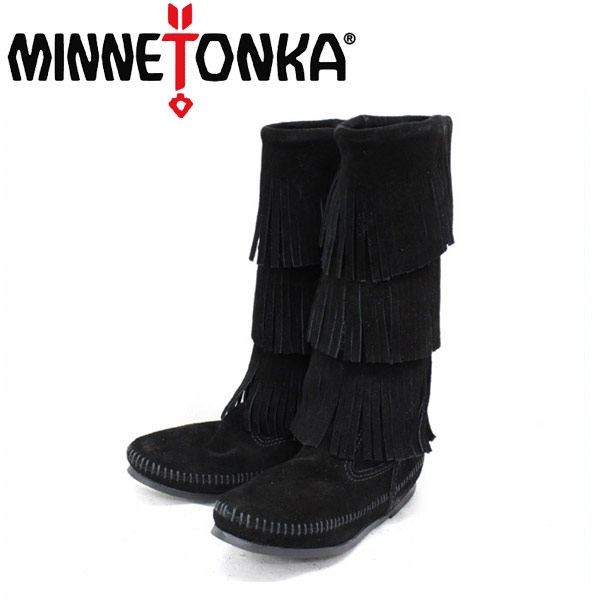 ミネトンカ sale セール 正規取扱店 MINNETONKA(ミネトンカ)Calf Hi 3-Layer Fringe Boot(カーフハイ3レイヤーフリンジブーツ)#1639 BLACK レディース MT055