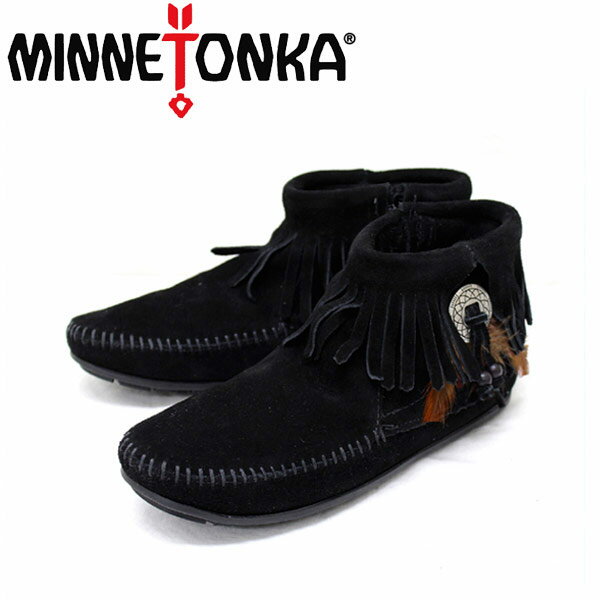 ミネトンカ 【楽天スーパーSALE】 正規取扱店 MINNETONKA(ミネトンカ) Concho Feather Side Zip Boot(コンチョフェザーサイドジップブーツ)#520 BLACK レディースMT045