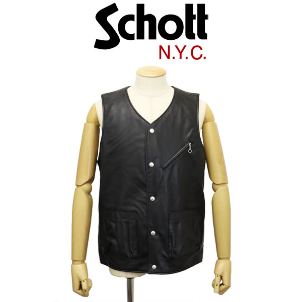 ショット コート メンズ 正規取扱店 Schott (ショット) 2251003 CP22 PATCH POKET LEATHER VEST パッチポケット レザーベスト 10BLACK