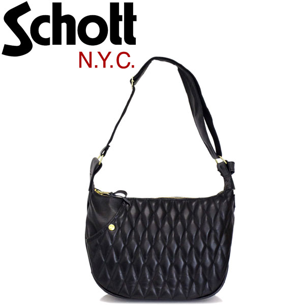 正規取扱店 Schott (ショット) 3109022 PADDED BANANA BAG パデッドバナナ レザーショルダーバッグ 08-BLACK/GOLD