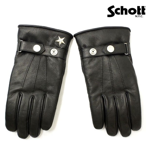 ショット 手袋 正規取扱店 Schott (ショット) 4970002 ONESTAR WINTER GLOVE SHORT ワンスター ウィンター レザーグローブ ショート 日本製 10BLACK