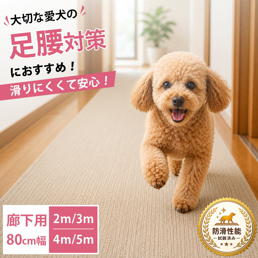 乐天商城 - 犬 滑り止めマット 廊下用 日本製 ペットマット 防滑性能試験済 防水 消臭 カット可能 シニア犬 足腰対策 フローリング保護 ペット用マット 80cm幅 ピタッとすべらんマット 【2m・3m・4m・5m】