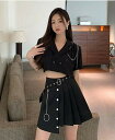 k-pop 衣装 レディース 黒 ダンスセット 大人 高校生 へそ出し トップス ジャケット スカート ジャズダンス ヒップホップ 韓国 アイドル衣装 高校生 ...