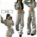 レディース シルバー 銀 ダンス衣装 ヒップホップ アイドル 衣装 演出服 セットアップ スカート カーゴパンツ ヘソ出し 長袖トップス 韓国 k-pop ジャズ ステージ衣装 dsダンス ナイトクラブ バー演出服 練習服 おしゃれ(4)