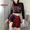 レディース ダンス衣装 k-pop ヒップホップ 大人 jazz アイドル チェック柄 レッド キャミソール 黒 長袖 トップス へそ出し スカート インナー短パン セットアップ セクシー DS演出服 派手 おしゃれ ステージ 練習着 団体 ダンスウェア S~XL