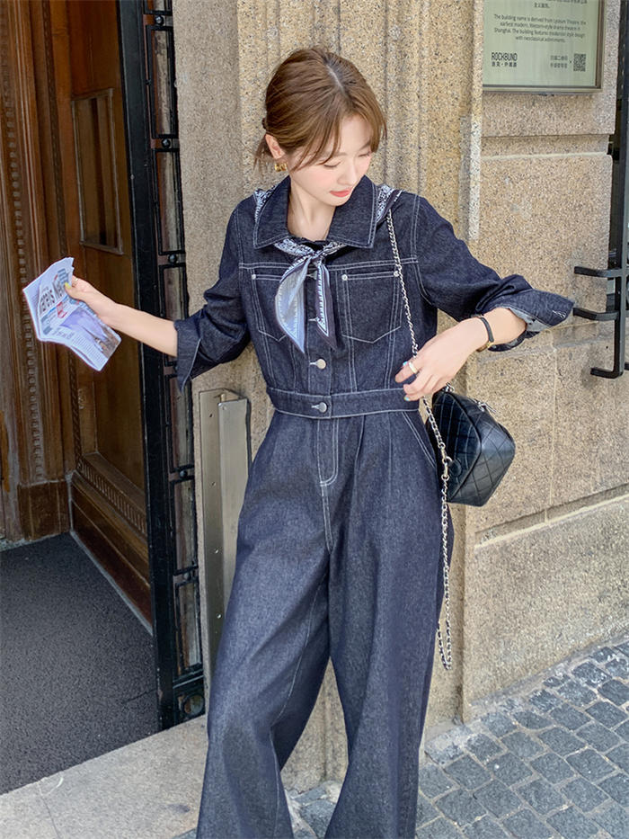 デニム セットアップ レディース パンツシーツ デニム スーツ パンツ セットアップ上下セット 2点セット デニム ジャケット デニム ワイドパンツ カジュアル ボトムス ゆったり 体型カバー 通勤 OL 長袖 カジュアル リラックス 大人 可愛い 春 秋 20代 30代 40代 50代