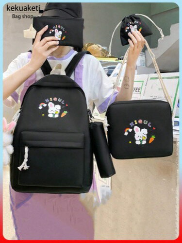 全店2点5%OFF【送料無料】レディース バッグ セット 5--1防水ナイロン 女の子用バックパック ミディアム スクールバッグ ティーン向け スクールバッグ 学生に最適 新学期用バックパック ペンダントなし