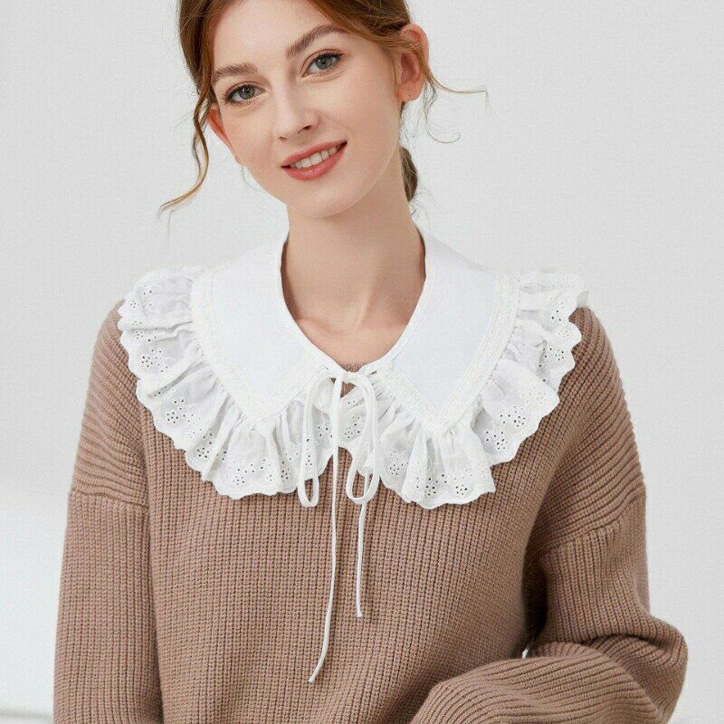 全店2点5%OFF【送料無料】つけ襟 付け襟 フリル ビッグカラー ファッション小物 レディース 女性 婦人 重ね着風 レイヤード風 リボン レース おしゃれ かわいい ガーリー