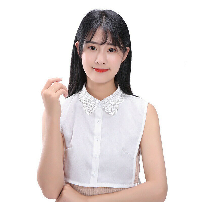 全店2点5%OFF【送料無料】つけ襟 付け襟 レディース 女性 重ね着風 レイヤード風 ブラウス風 前ボタン レース シフォン調 刺繍 上品 清楚