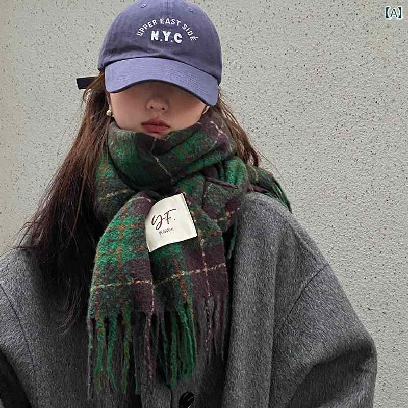 マフラー レディース ストール 防寒 暖かい 春秋冬 チェック 大判 長方形 柔らかい フリンジ付き カジュアル 羽織り ひざ掛け 緑 黒 茶 男女兼用 韓国 多用途 プレゼント