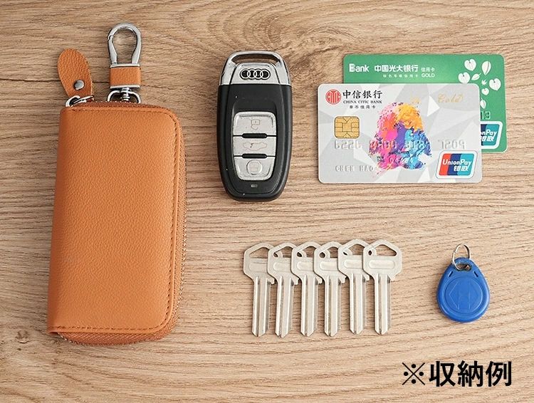 【送料無料】おしゃれ シンプル 単色 無地 ファスナー 男女兼用 レディース メンズ 鍵ケース 6連フック レザー 本革 キーホルダー キーケース