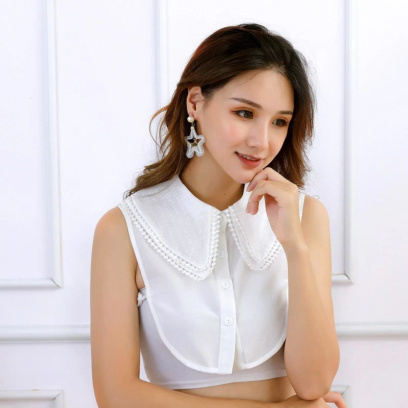 全店2点5%OFF【送料無料】付け襟 レディース ブラウス風 フェイクカラー 女性 レース スクエアカラー 四角い襟 シフォン風 大きい 大きめ 重ね着 上品 可愛い おしゃれ ファッション小物 ホワイト
