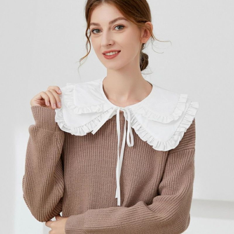 全店2点5%OFF【送料無料】つけ襟 付け襟 フリル ビッグカラー ファッション小物 レディース 女性 婦人 重ね着風 レイヤード風 リボン レース おしゃれ かわいい ガーリー