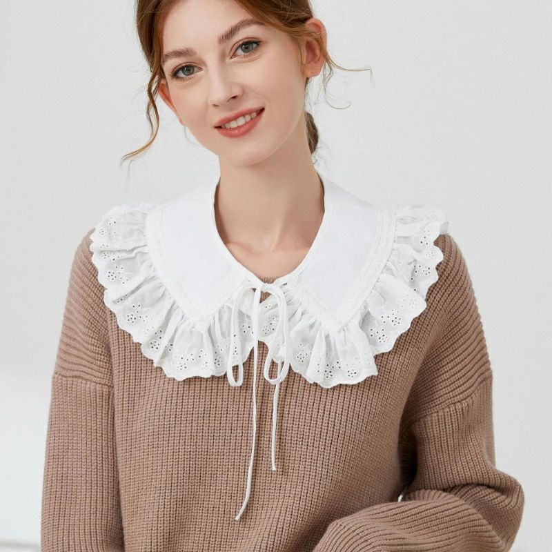 全店2点5%OFF【送料無料】つけ襟 付け襟 フリル ビッグカラー ファッション小物 レディース 女性 婦人 重ね着風 レイヤード風 リボン レース おしゃれ かわいい ガーリー