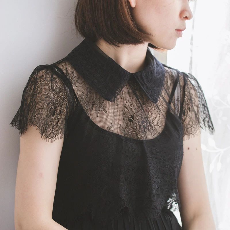 全店2点5%OFF送料無料 付け襟 つけ襟 レース レディース 女性用 ブラウス風 シースルー 透け感 重ね着風 レイヤード風 おしゃれ かわいい フェミニン 単色 婦人用 ブラック ホワイト ファッション小物
