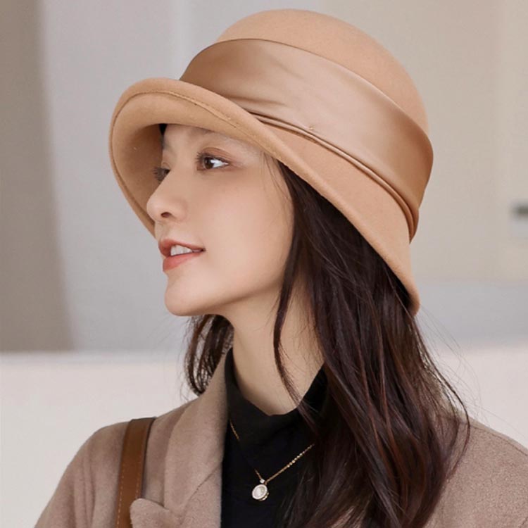 全店2点5%OFF【送料無料】暖かい あったか 羊毛帽子 秋冬 フェルトハット フェルト帽子 リボン付き シルク調 レディース バケットハット ウール帽子