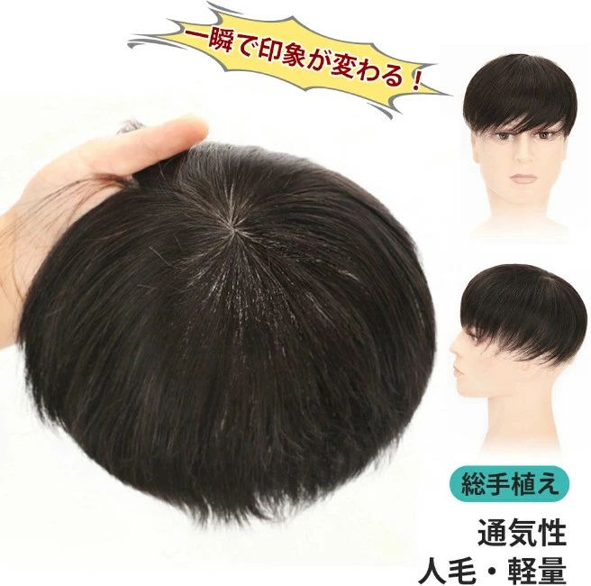 全店2点5%OFF【送料無料】総手植え ヘアピース ウィッグ ウィッグ 自然 メンズ ウィッグ 男性用部分 カバー 男性 かつら 人毛100% 部分