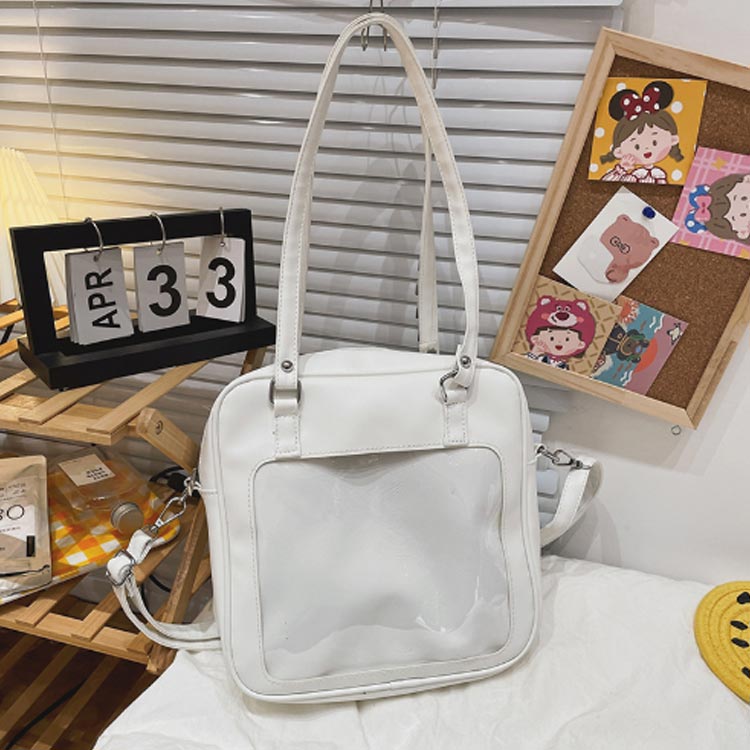 全店2点5%OFF【送料無料】斜めかけ ビニール 缶バッジ ガールズ 痛バ かばん ショルダーバッグ 見せバッグ トートバッグ 通学 デイバック PU 痛バッグ