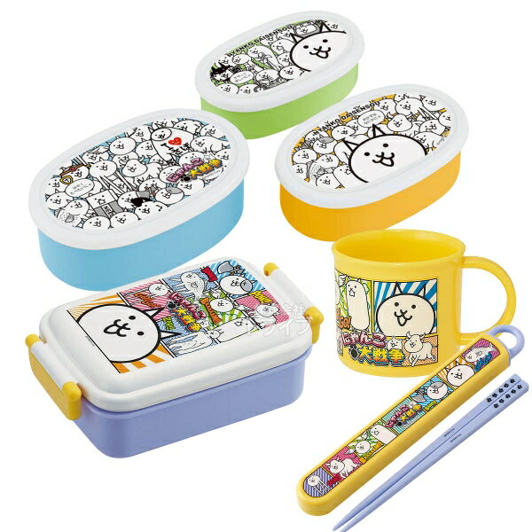 5月下旬入荷予定 にゃんこ大戦争 お買得4点セット 抗菌 角型お弁当箱 450ml 箸＆箸箱 コップ シール容器3個入セットのサムネイル