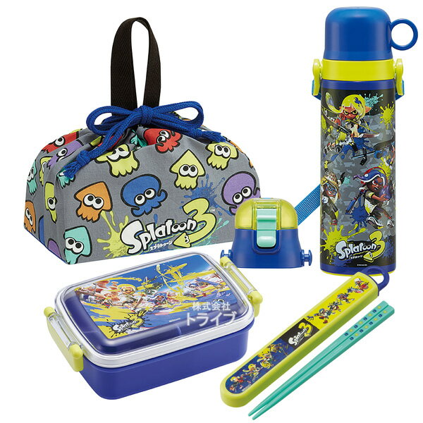 Lunch Boxes - スプラトゥーン3 お買得4点セット 抗菌 角型お弁当箱 450ml 箸＆箸箱 巾着 2WAY水筒580ml